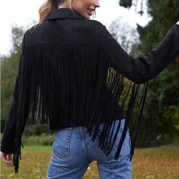 SHEIN Zip Up Fringe Trim Jacket sz 2 XS - Picture 12 of 15